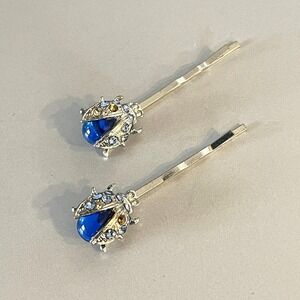 Vintage Blue Rhinestone Girl's Bobby Pins Hair Accessory Silver Tone Ladybugs